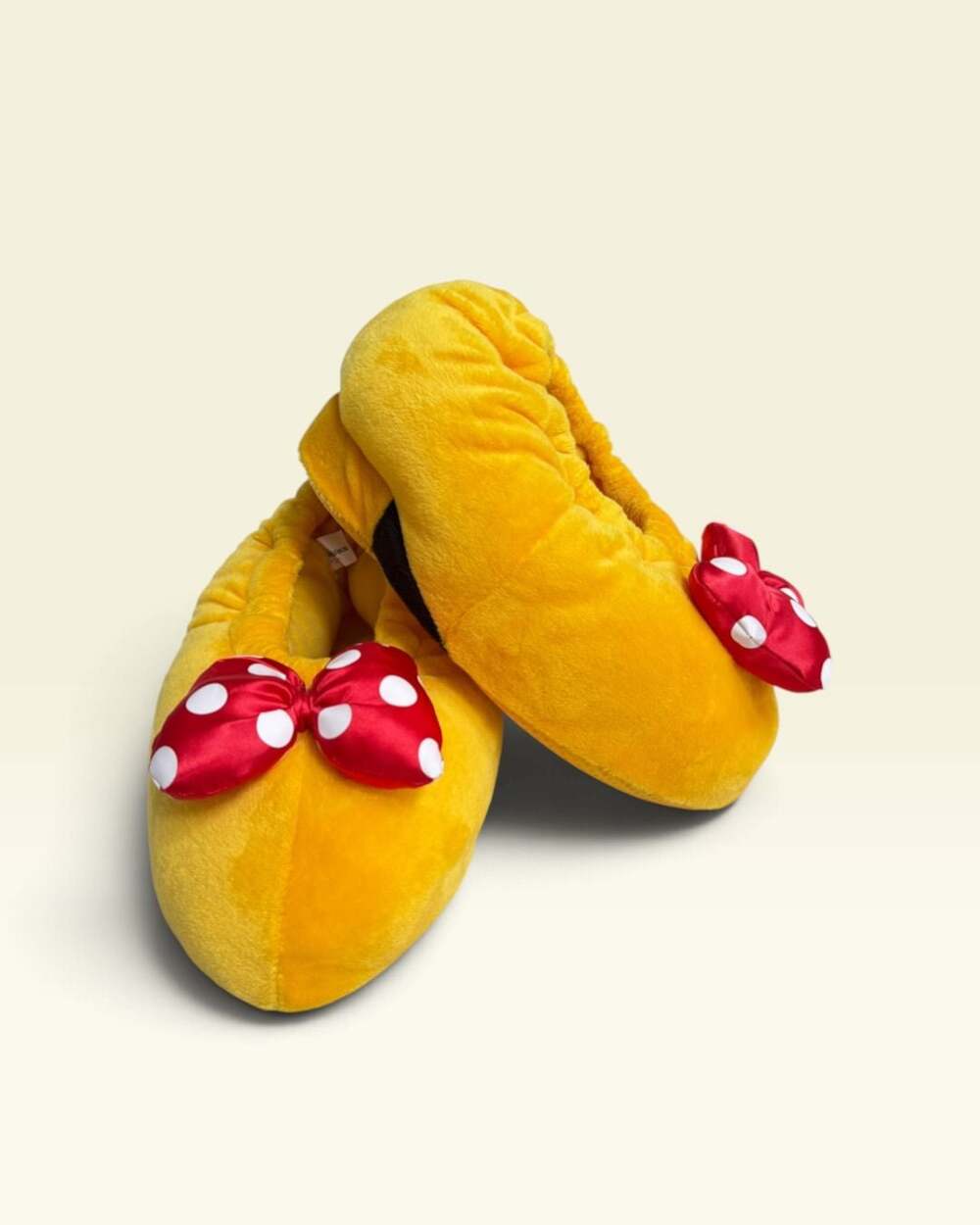 Disney Parks Minnie Mouse Plush Slippers Size Adult Small Yellow Red Bow